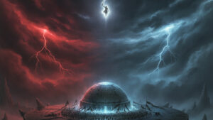 Two storms converge over the Oathgate plateau on the Shattered Plains